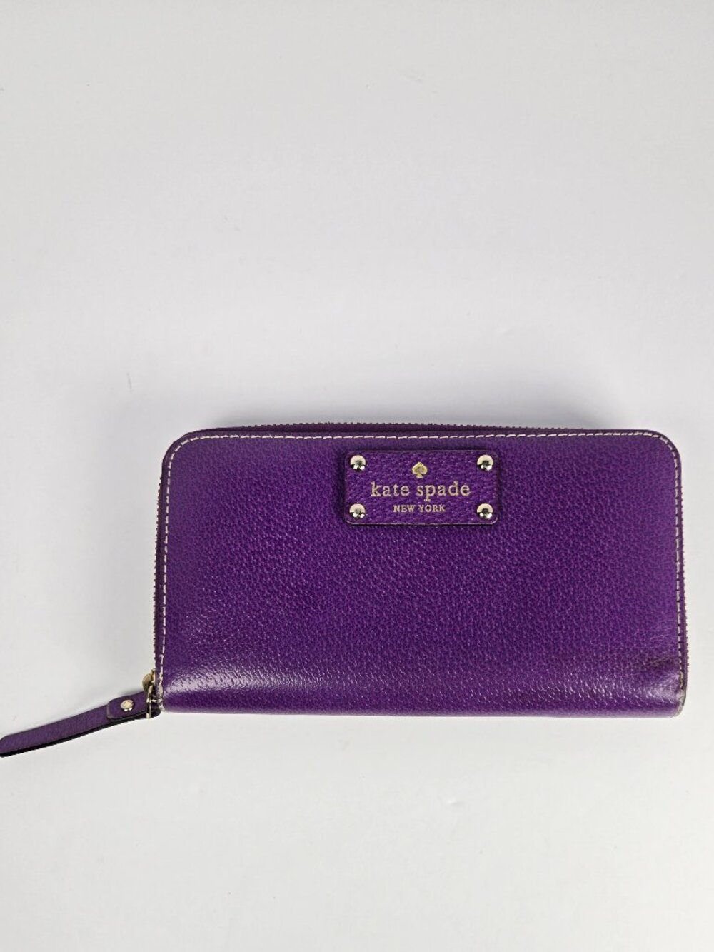 Kate Spade Mikas Pond Lacey Purple Pebbled Leather Zip Around Wallet